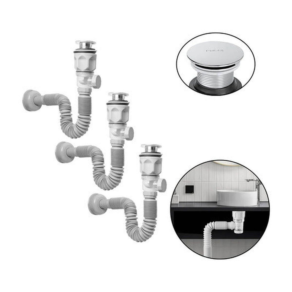 Pack X 3 Desague Push Sifon Universal Valvula Antiretorno - imagen 1
