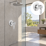 Registro sencillo para ducha en latón con manija lisa cromada instalado en baño moderno