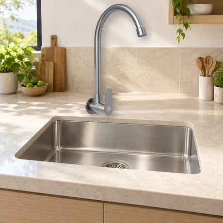 Llave sencilla de pared en acero inoxidable gris