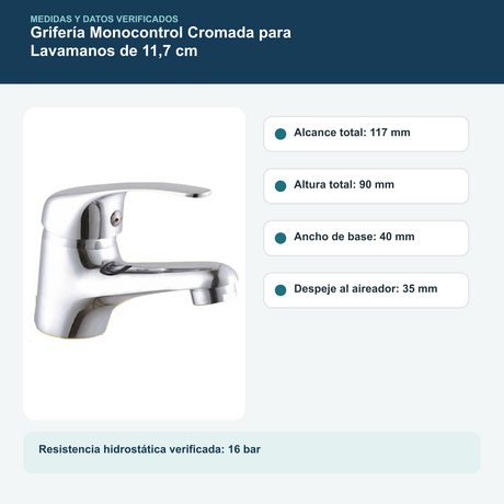 Grifería Monocontrol Mirage Cromada para Lavamanos 11,7 cm