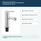 Contenido y características del grifería monocontrol cromada para lavamanos de 18 cm