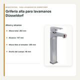 Altura, alcance y medidas de la grifería alta para lavamanos