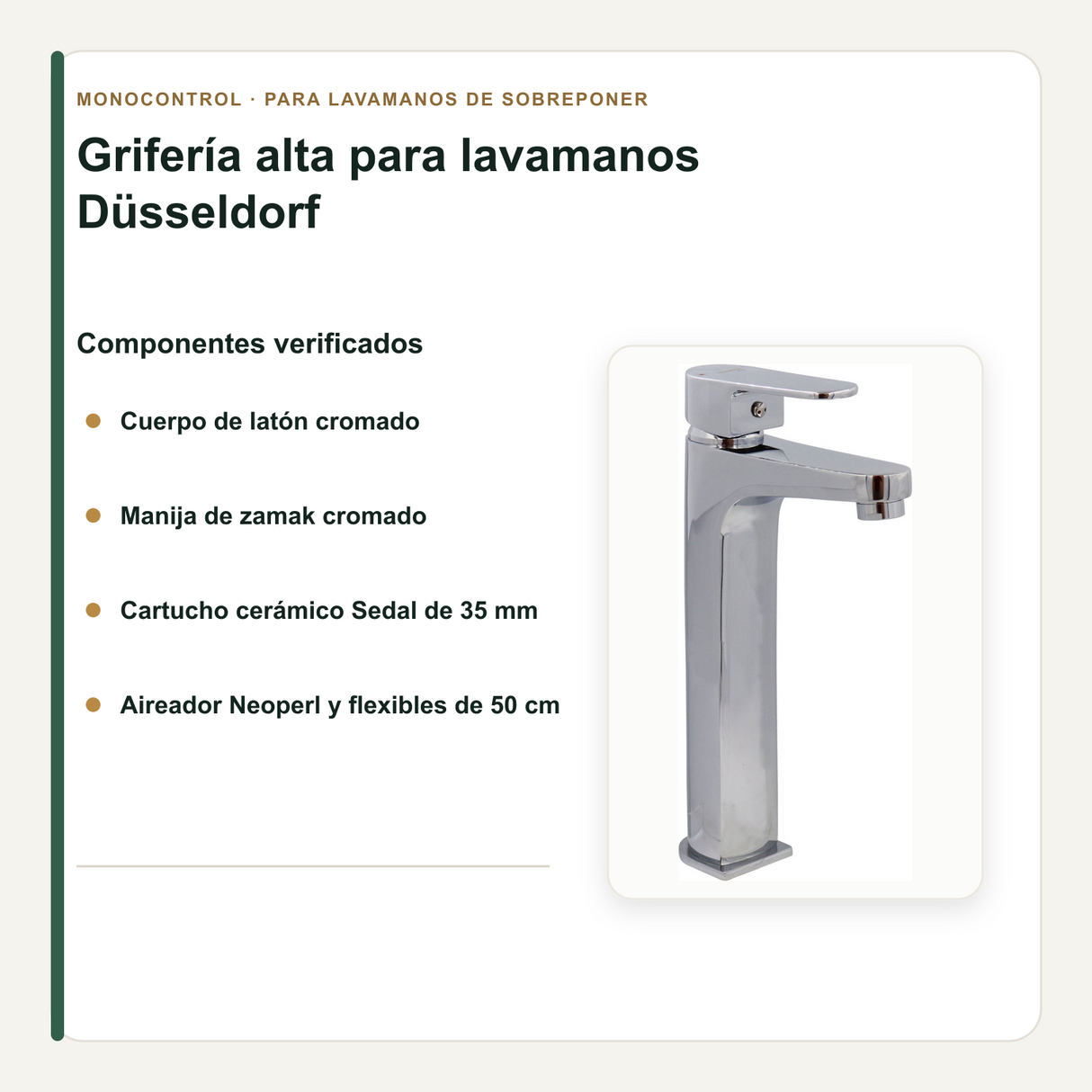 Cuerpo, cartucho, aireador y flexibles de la grifería alta