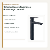 Altura, alcance y despeje de la grifería alta para lavamanos