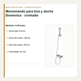 Ancho, altura y profundidad del monomando para tina y ducha