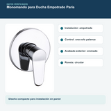 Medidas y datos verificados del monomando para ducha empotrado paris cromado