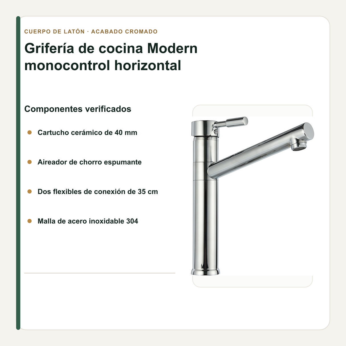 Cartucho, aireador y flexibles incluidos con la grifería