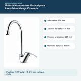Medidas y datos verificados del grifería monocontrol vertical para lavaplatos mirage cromada