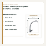 Altura, alcance y despeje de la grifería Domenica