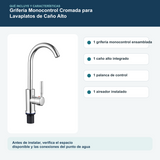 Contenido y características del grifería monocontrol cromada para lavaplatos de caño alto
