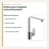 Altura, alcance y proporciones de la grifería vertical para lavaplatos