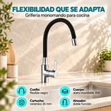 Grifería monomando para cocina con cuello flexible negro, características