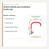 Altura, alcance y despeje de la grifería flexible roja