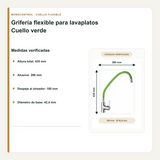 Altura, alcance y despeje de la grifería flexible verde