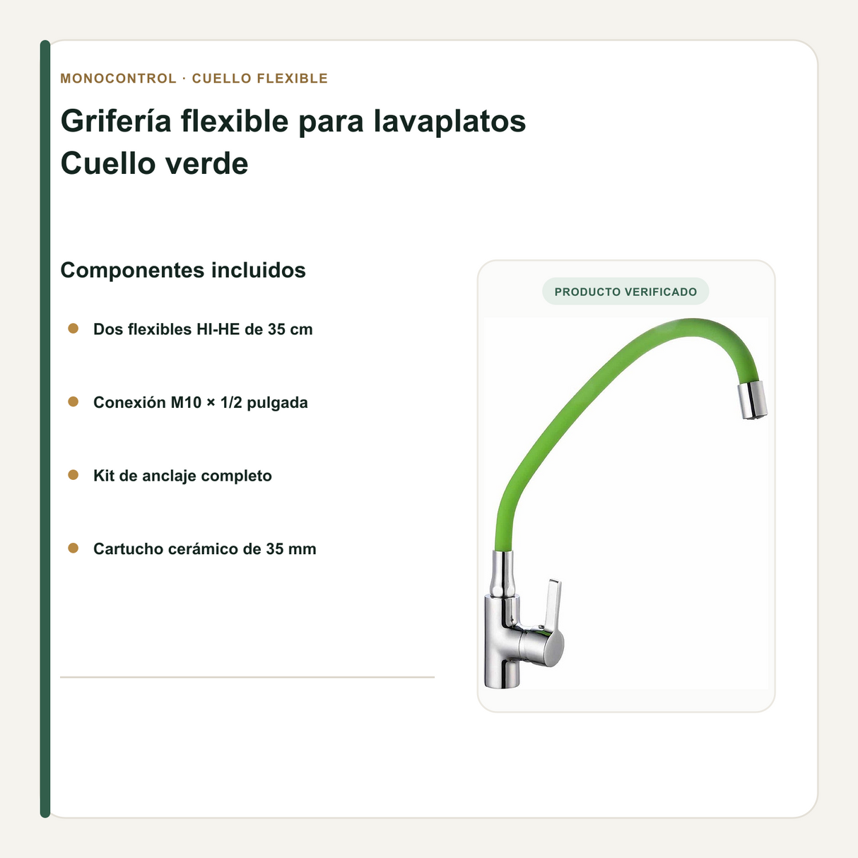 Flexibles, anclaje y cartucho de la grifería verde para lavaplatos