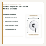 Diámetro, profundidad y conexiones de la grifería Modern