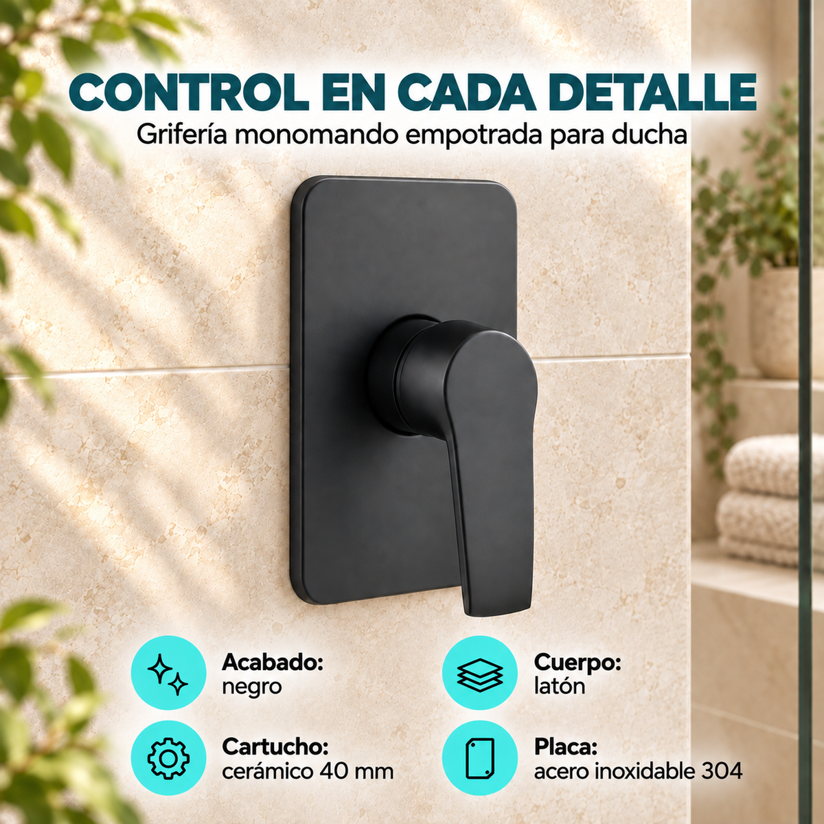 Grifería monomando empotrada para ducha Notte negra, características