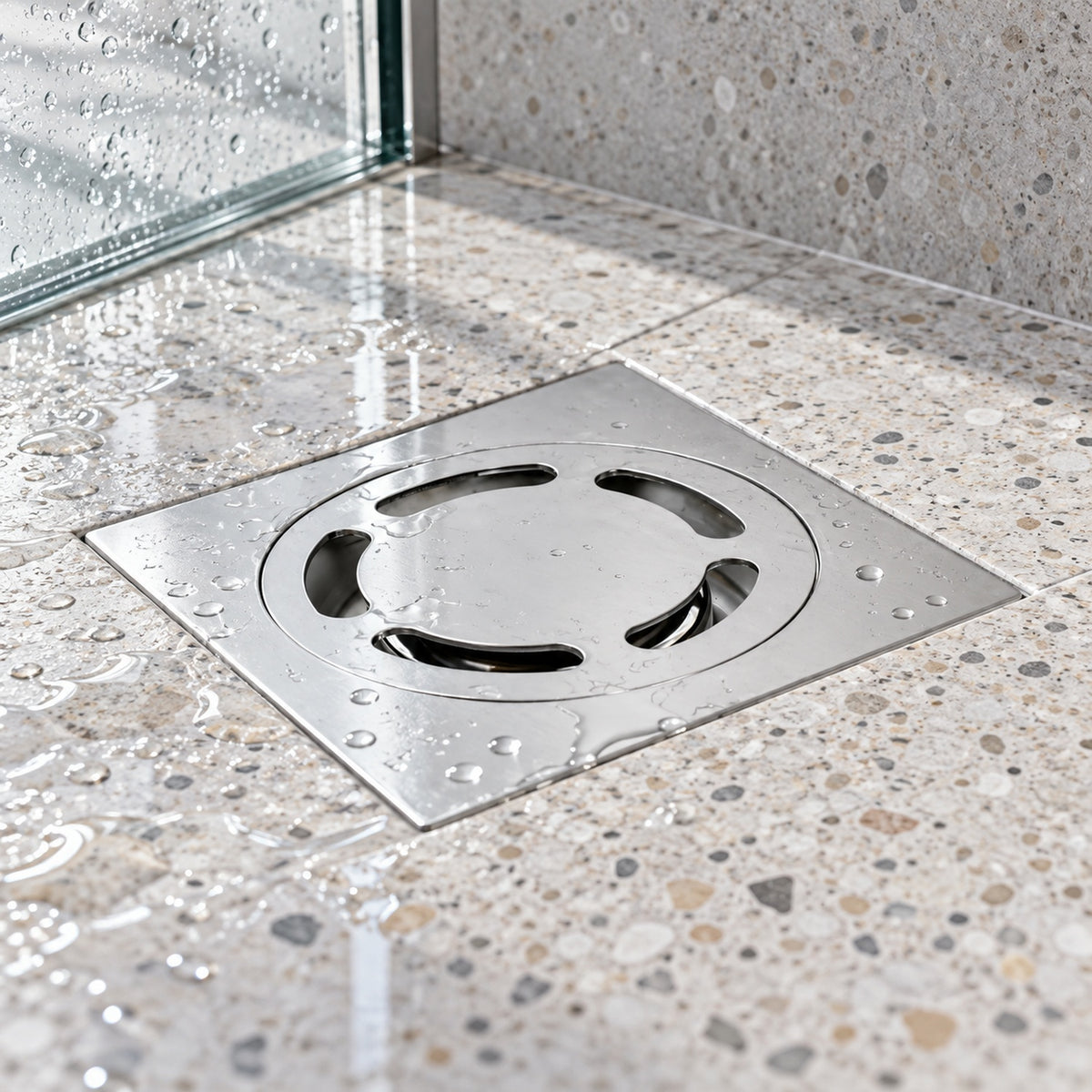 Rejilla de piso con diseño circular instalada, vista cercana