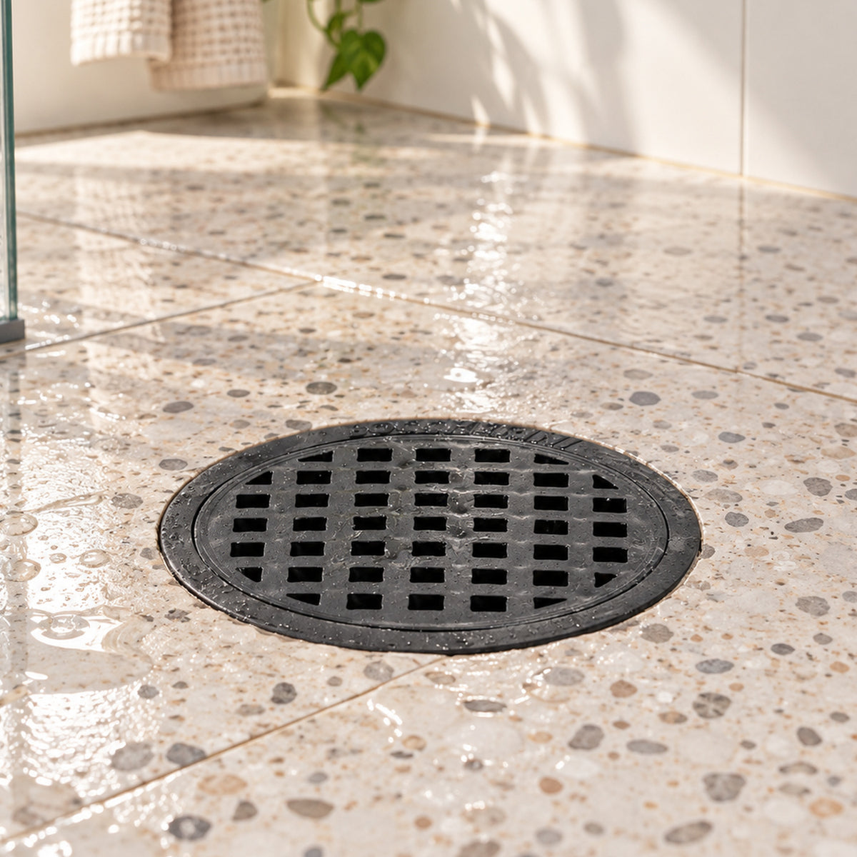 Rejilla De Piso En PVC Negra Con Cuadrícula 3 × 2 cm - ambientación cercana