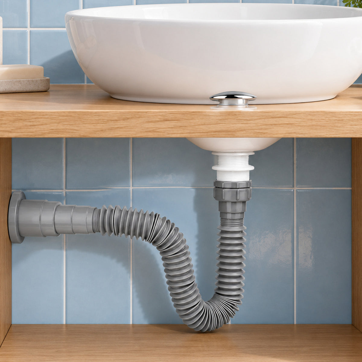 Sifón Flexible Con Push Para Lavamanos Gris Y Cromado - imagen 2