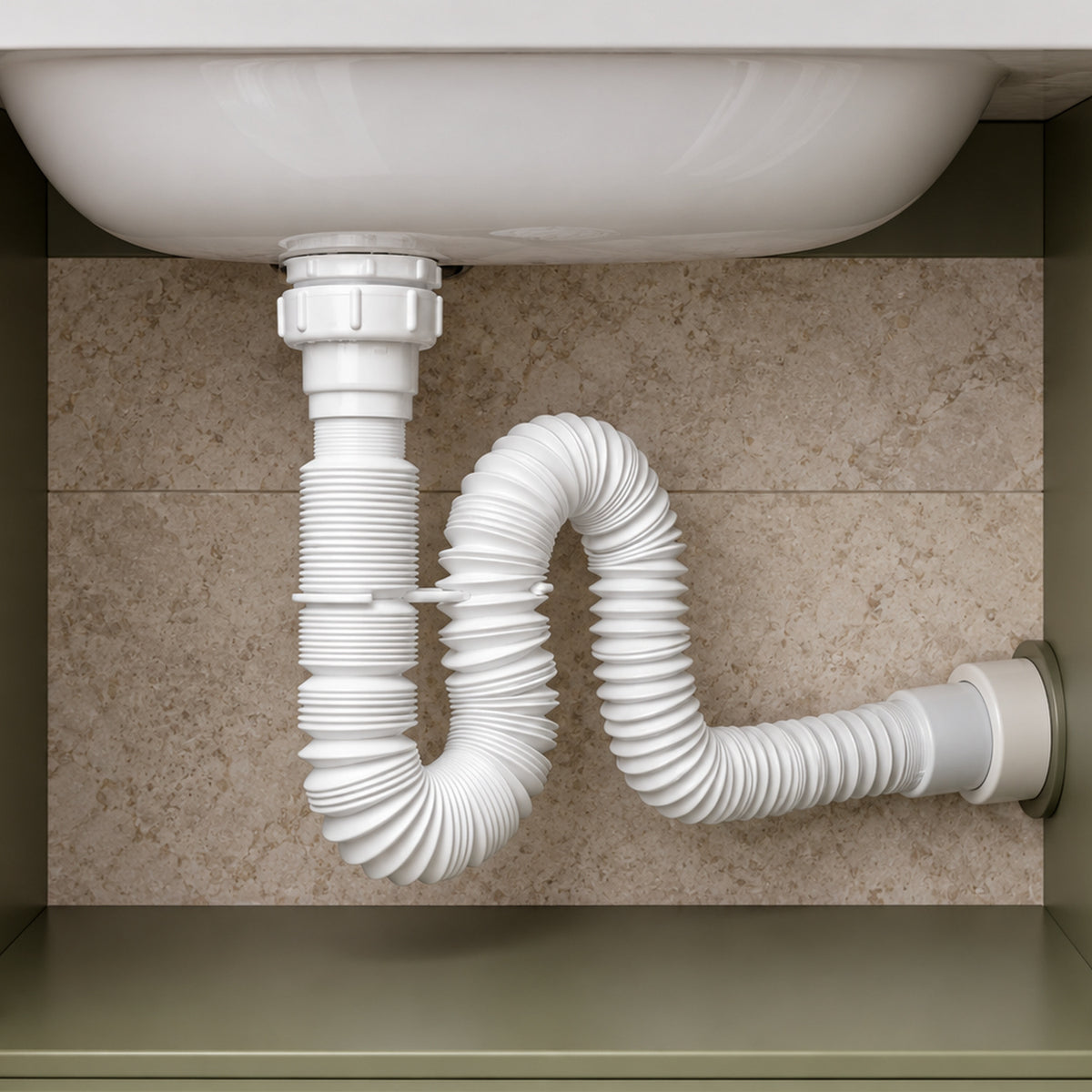 Sifón Extra Largo Flexible En PVC Blanco - ambientación cercana