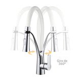 Griferia Monocontrol para Lavaplatos - Cuello Ajustable en Bronce Cromado - Blanco - imagen 2