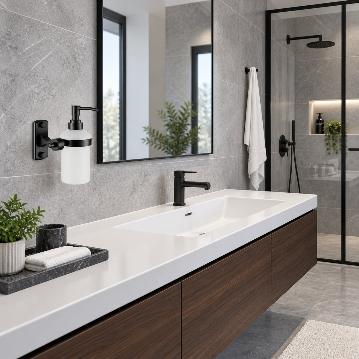 Dispensador De Jabón Mural Con Base Rectangular Negra - imagen 2