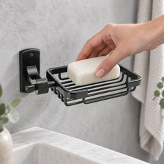 Jabonera de rejilla en aluminio negro con base rectangular