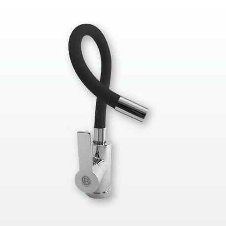 Mezclador de cocina en acero inoxidable con cuello flexible negro