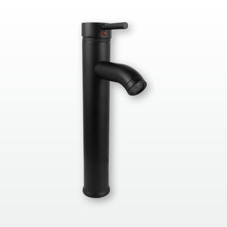 Mezclador alto para lavamanos en acero negro con manija de zinc