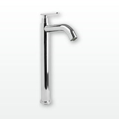 Llave Sencilla Alta Para Lavamanos En Acero Cromado Con Manija De Zinc