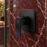 Registro monocontrol negro en latón con escudo cuadrado vista cercana instalada