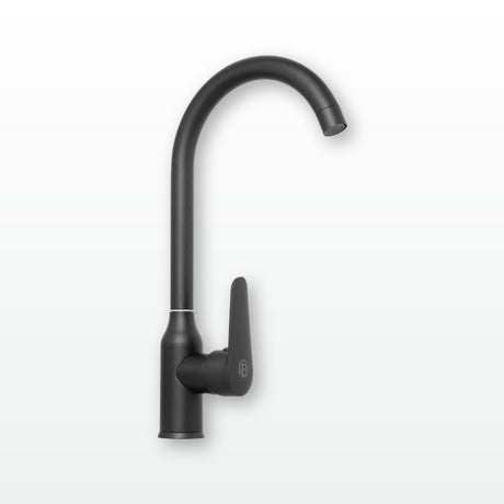 Mezclador de cocina en acero inoxidable negro con manija en zinc