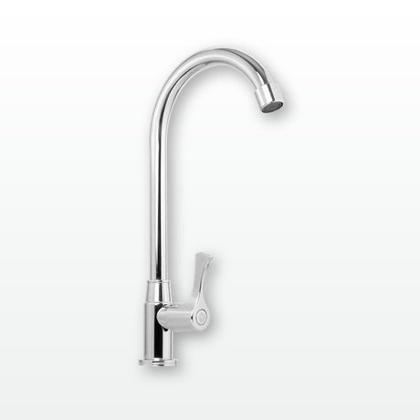Llave sencilla de pared en acero cromado con manija de zinc