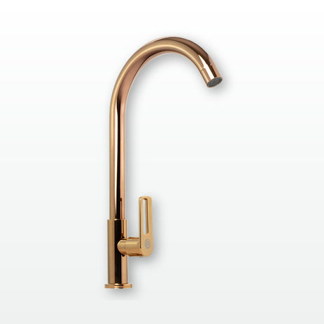 Llave sencilla de pared en acero oro rosa con manija de zinc