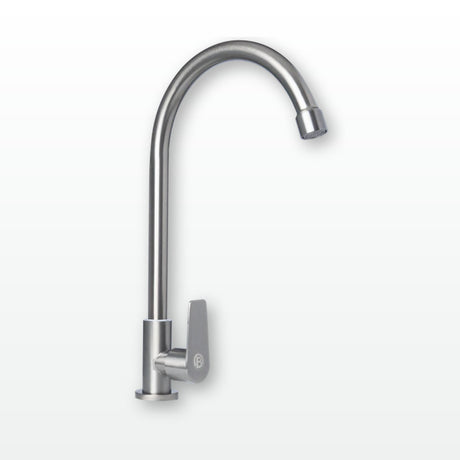 Llave sencilla de pared en acero cromado con manija de zinc lateral