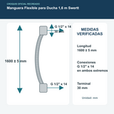 Croquis de manguera de ducha con longitud 1600 milímetros y roscas G 1/2