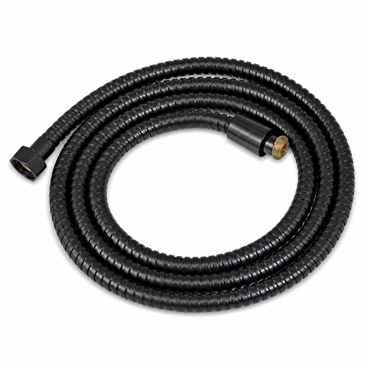 Flexible negro para ducha Notte de 1,6 m enrollado sobre fondo blanco