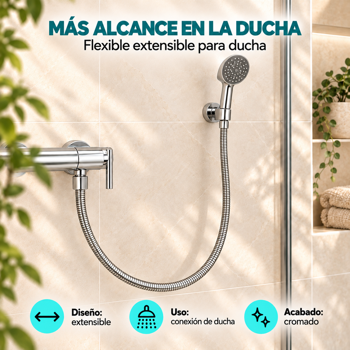 Flexible extensible para ducha cromado, características