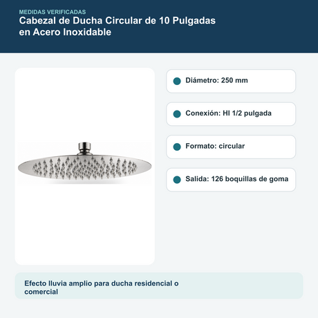 Cabezal de Ducha Circular de 10 Pulgadas en Acero Inoxidable