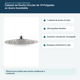 Contenido y características del cabezal de ducha circular de 10 pulgadas en acero inoxidable