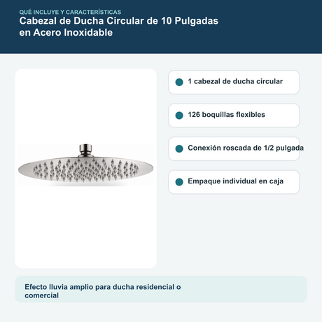 Cabezal de Ducha Circular de 10 Pulgadas en Acero Inoxidable