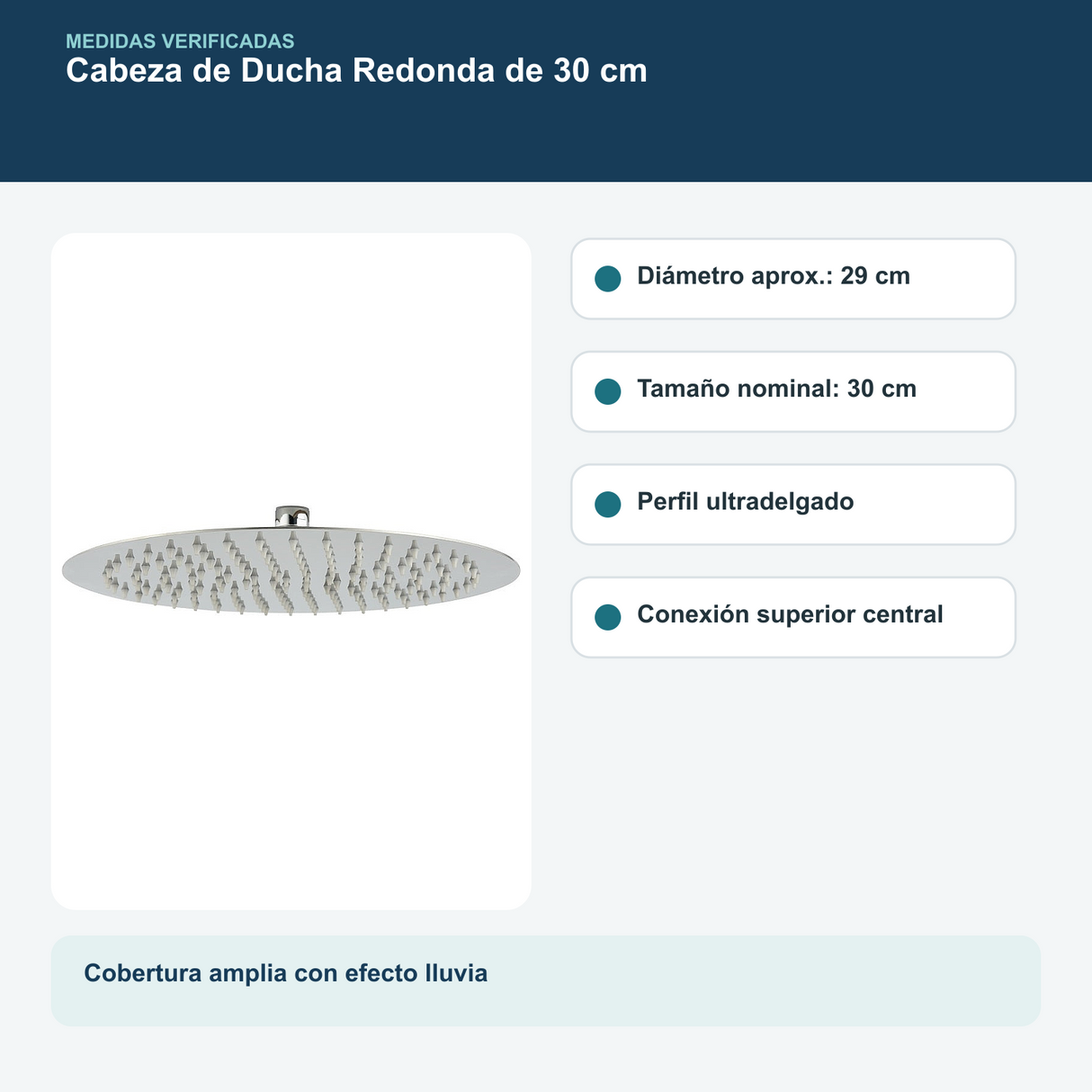 Diámetro y formato del cabezal de ducha redondo