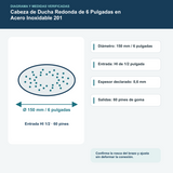 Cabeza de Ducha Redonda de 6 Pulgadas en Acero Inoxidable 201: diagrama o datos técnicos verificados