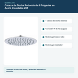 Cabeza de Ducha Redonda de 6 Pulgadas en Acero Inoxidable 201: contenido y características