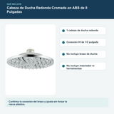 Contenido y características del cabeza de ducha redonda cromada en abs de 8 pulgadas