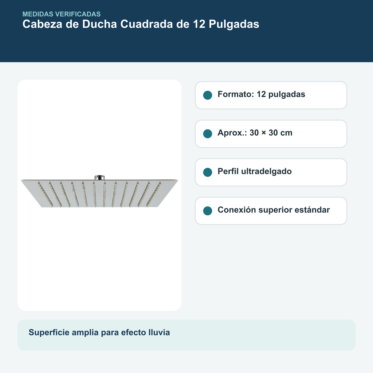 Formato y medidas del cabezal cuadrado de 12 pulgadas