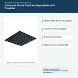 Diagrama o datos verificados del cabeza de ducha cuadrada negra notte de 8 pulgadas