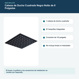 Contenido y características del cabeza de ducha cuadrada negra notte de 8 pulgadas
