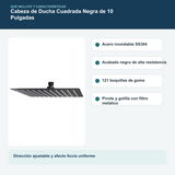 Contenido y características del cabezal de ducha cuadrado negro de 10 pulgadas